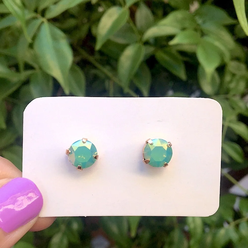 Pacific Green Opal Aurora Borealis Crystal Stud Earrings